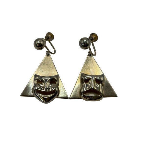 Alice Vintage Earrings Comedy & Tragedy Drama Theatre Masks Gold Tone Screw Back - Picture 3 of 16